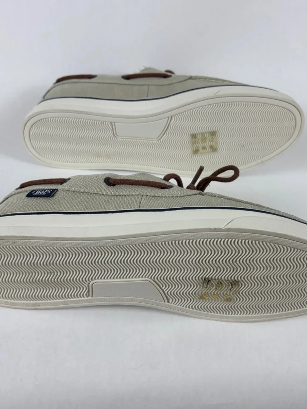 Chaps, Canvas Boat Shoes, Men's 9,, Tan Lace Up, Casual Deck, Memory Foam